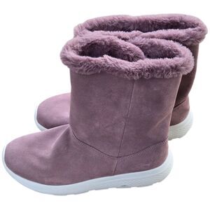 Skechers On The Go Faux Fur Boots #14633 Womens Sz 10 Wide Mauve Suede Gen 5 EUC